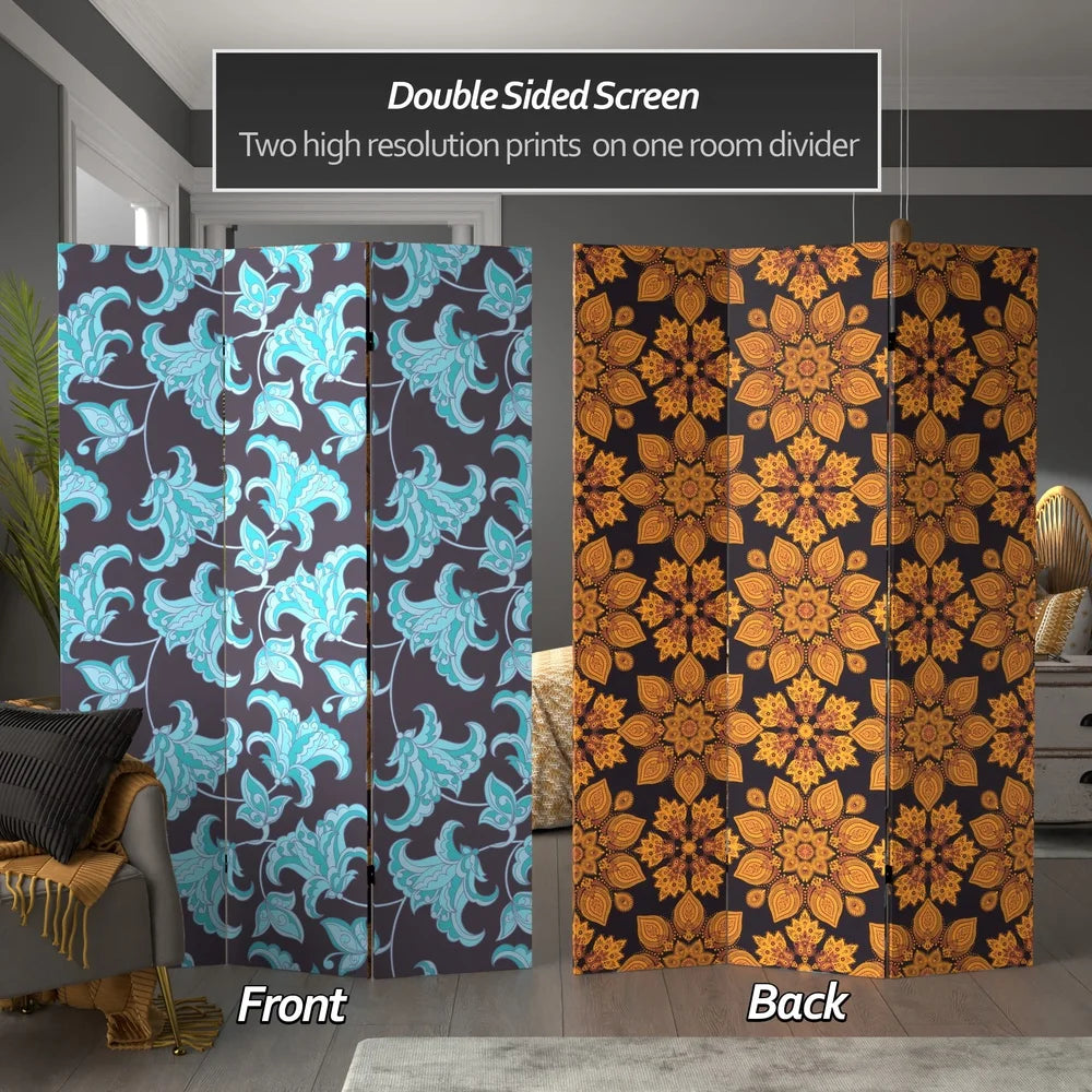 6ft Tall Arabesque Canvas Room Divider 3 Panel Foldable Screen