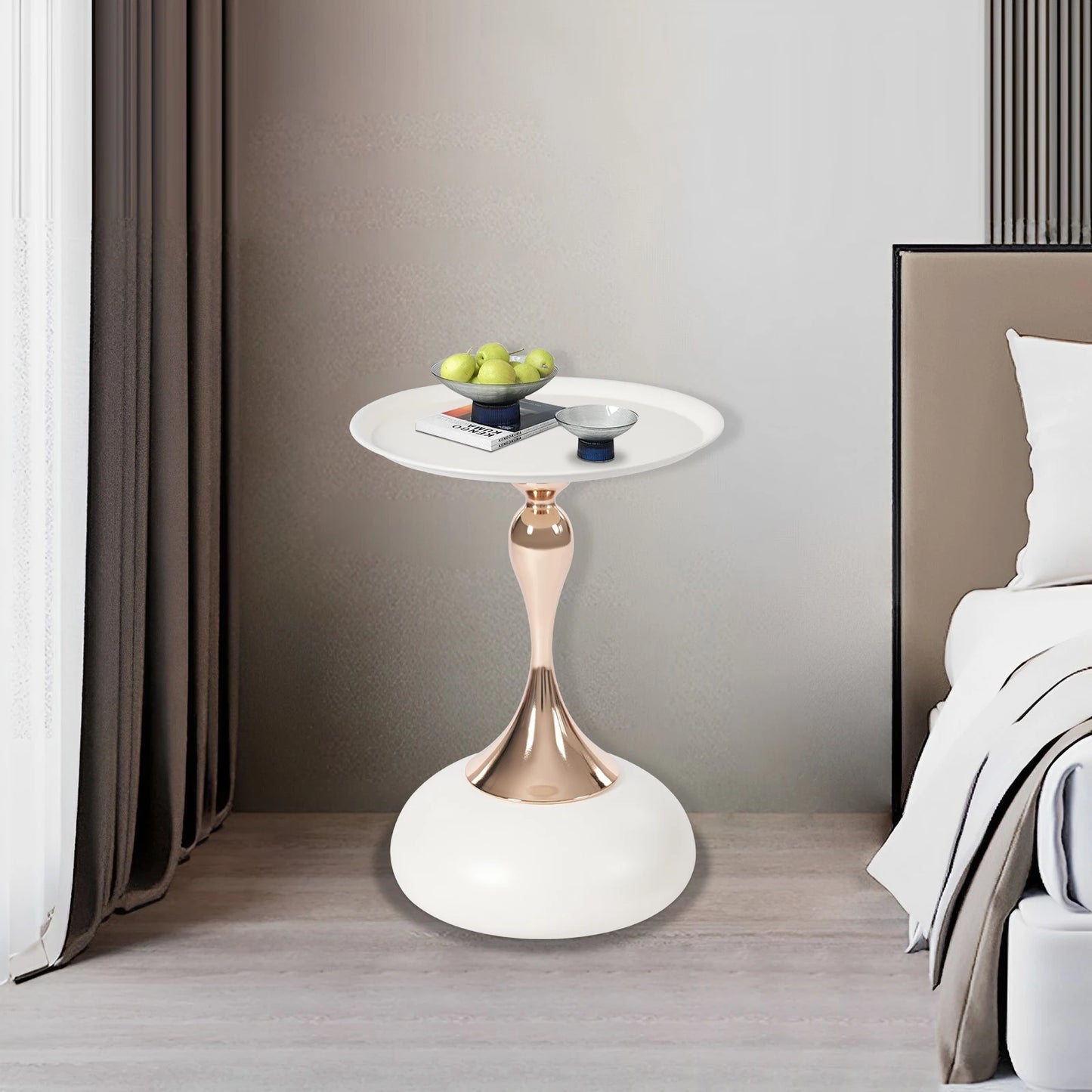 Modern Round Side Table White Metal End Table Small Coffee Table Living Room