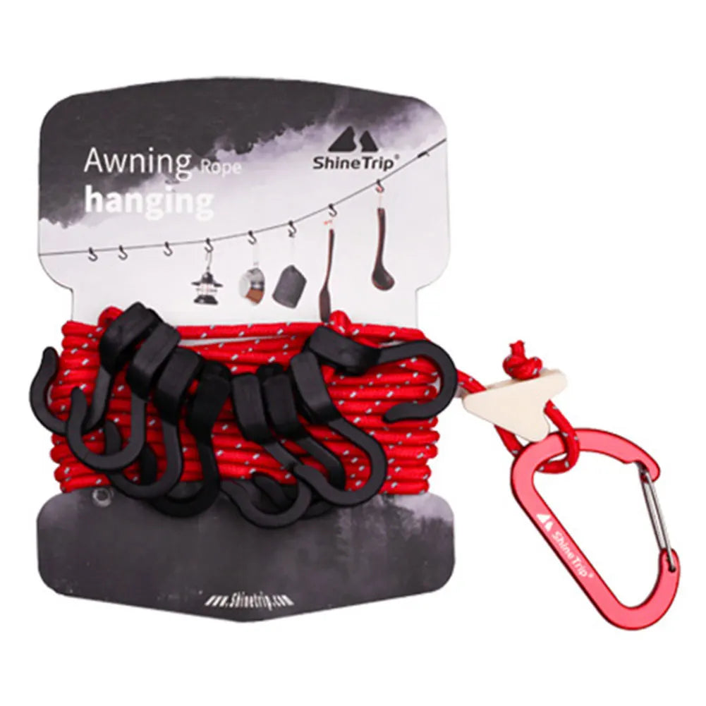 Camping Hanging Rope with 8 Hooks Adjustable Storage Strap for Outdoors