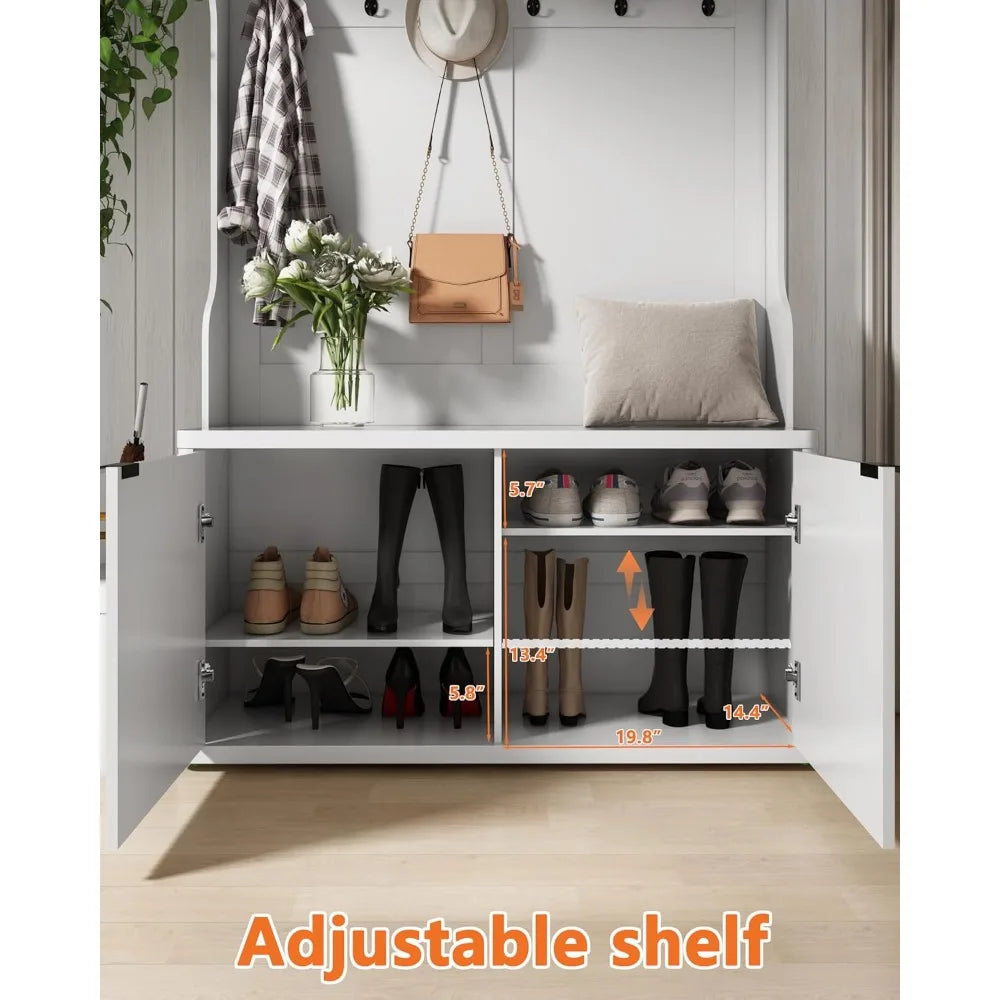 Modern Fluted Entryway Coat Rack Bench Shoe Storage Cabinet 42.5"