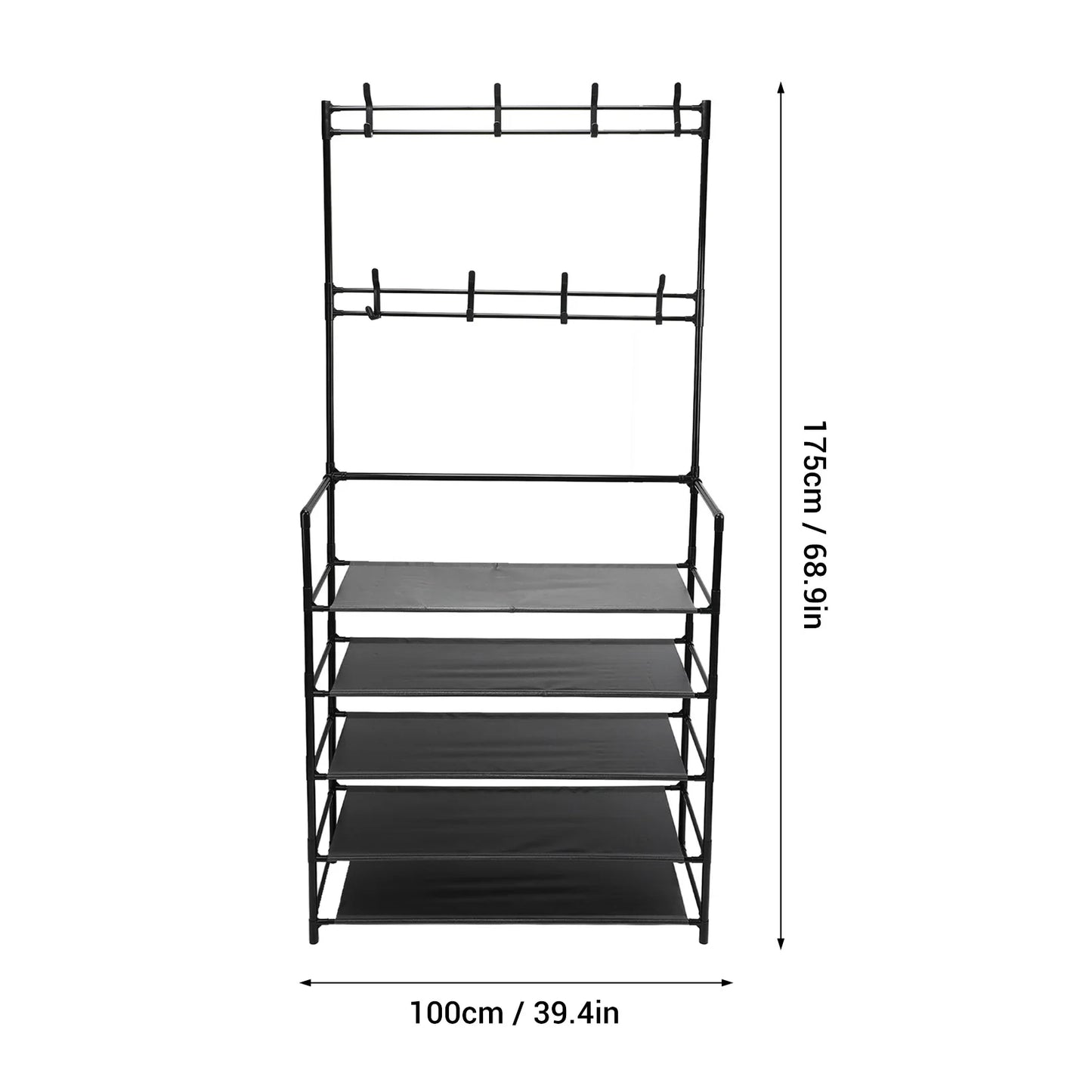 Large Modern Metal Coat Rack with Shoe Organizer for Home Entryway