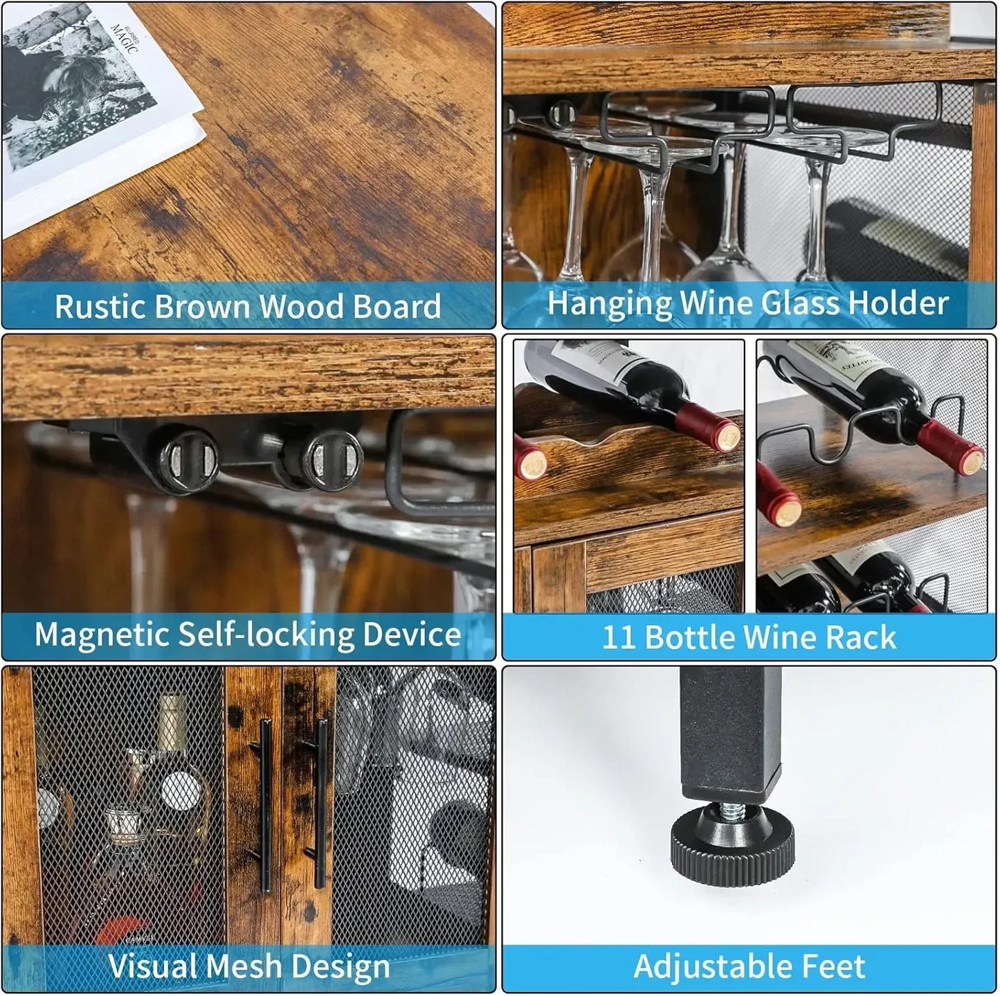 Wine Bar Rack Cabinet with Detachable Wine Rack Coffee Bar Cabinet