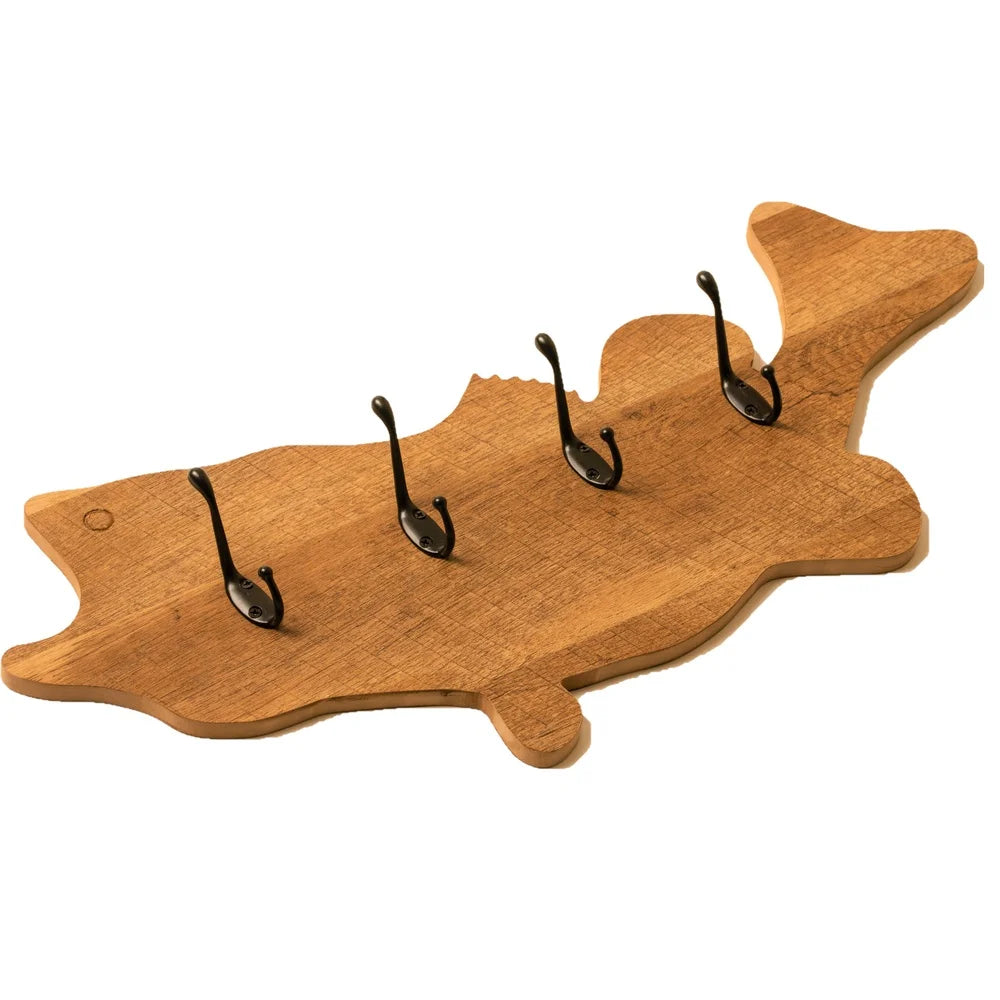 Bass Coat Rack Wall Hanger Distressed Wood Coats Hats Storage Decor