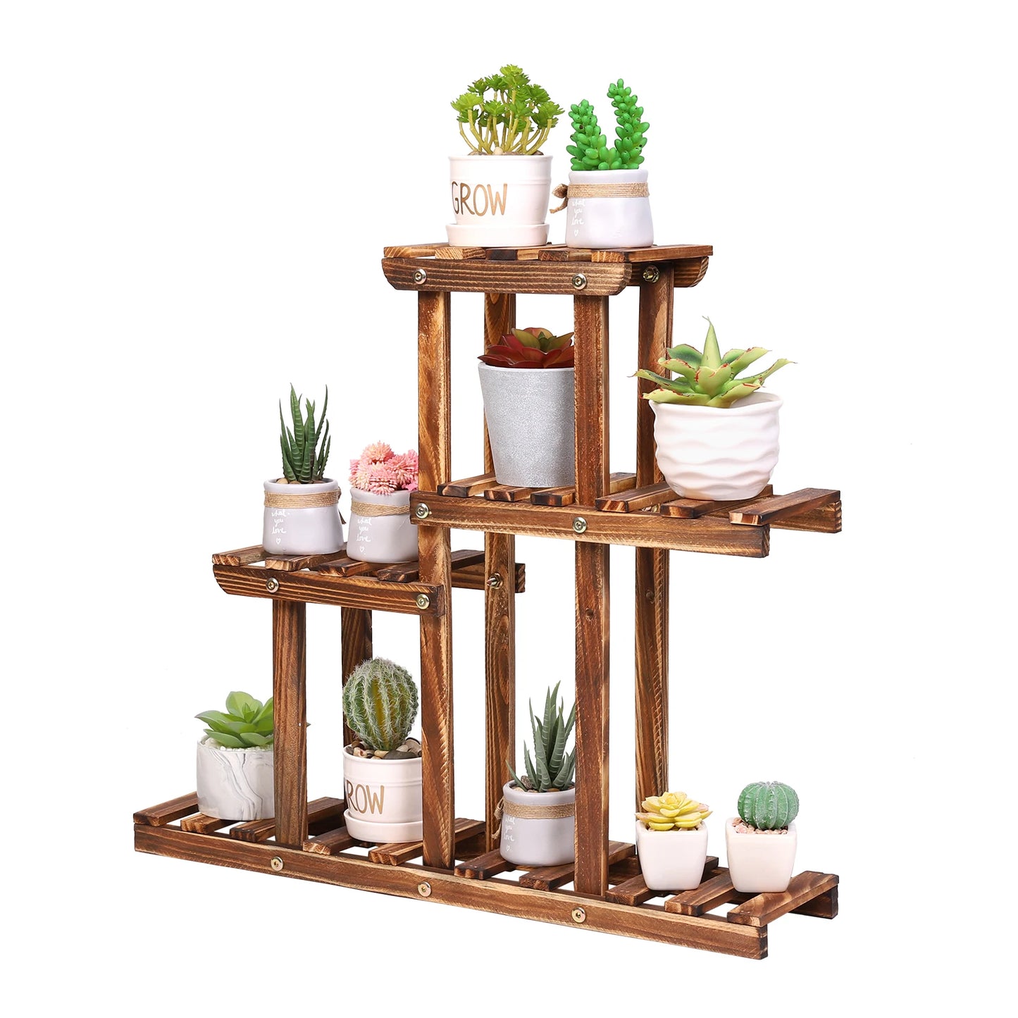 Carbonized Wood Multi Tier Plant Stand for Indoor Outdoor Succulents
