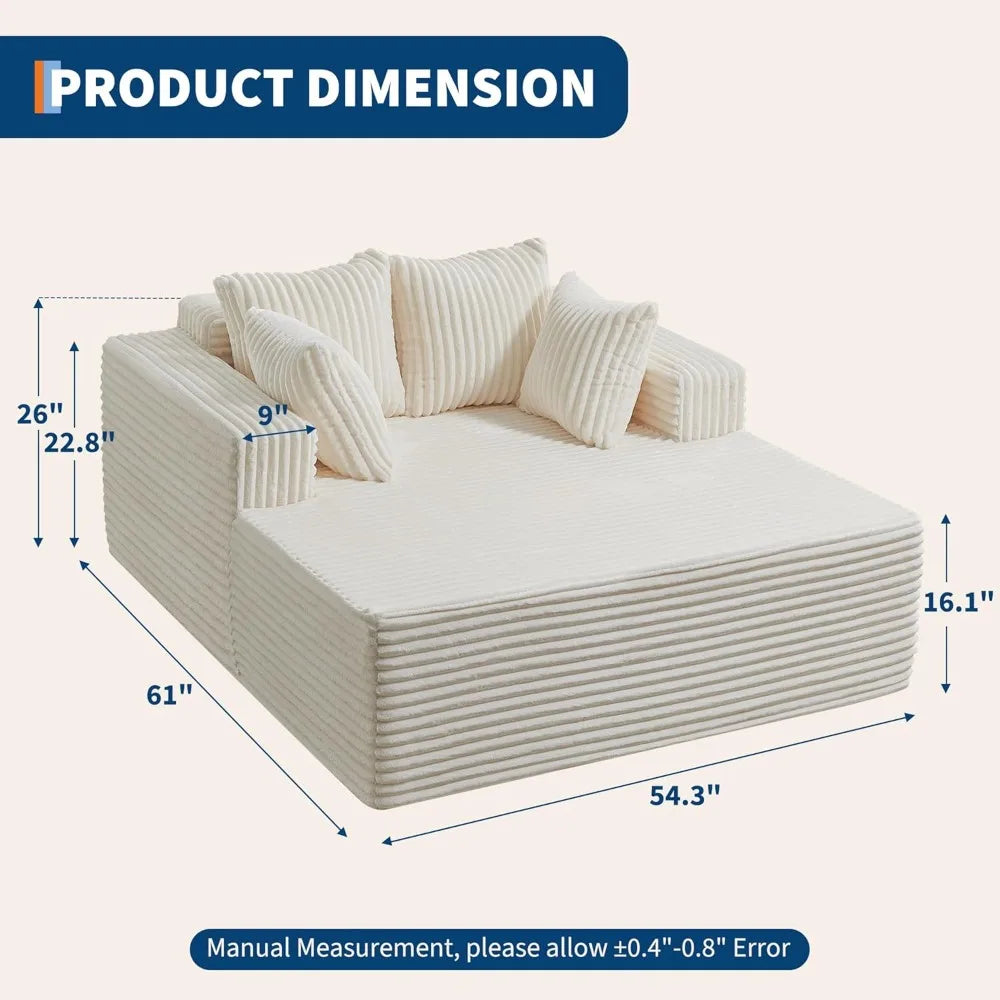 61 Inch Oversized Chaise Lounge Chair Indoor Sofa Bed with Pillows