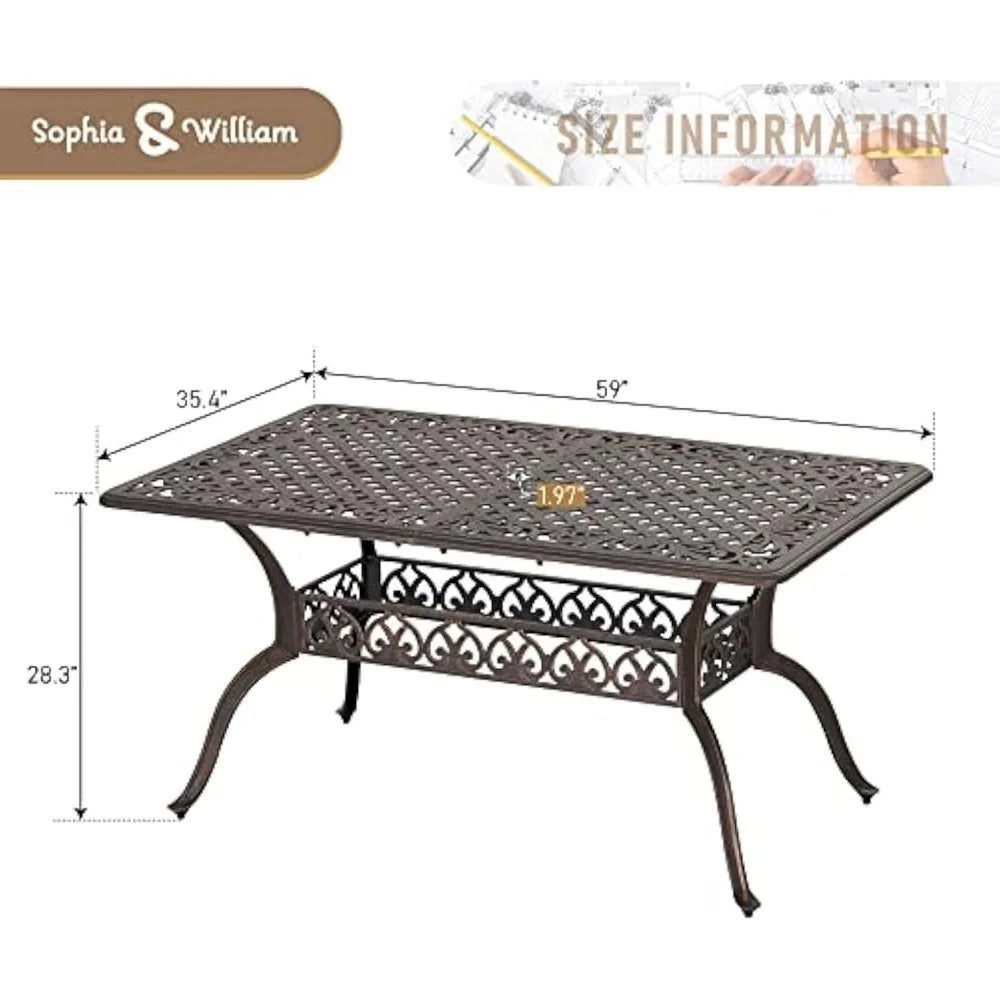 Ljustra 6-Person Cast Aluminium Outdoor Dining Table with Umbrella Hole