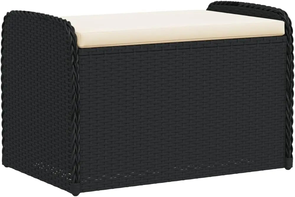 Outdoor Garden Storage Bench with Cushion Weather Resistant Black Poly Rattan