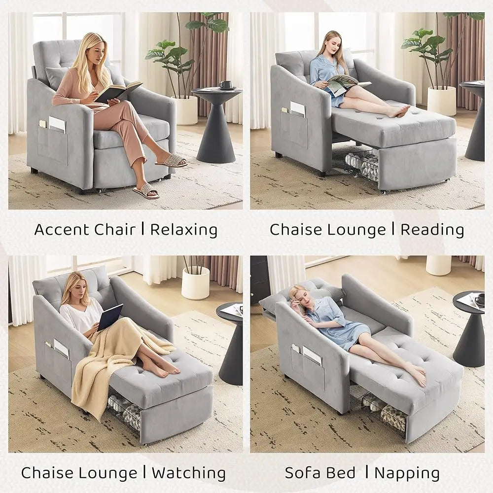 3-in-1 Convertible Sleeper Sofa Chair Bed with Storage Drawer Pillow
