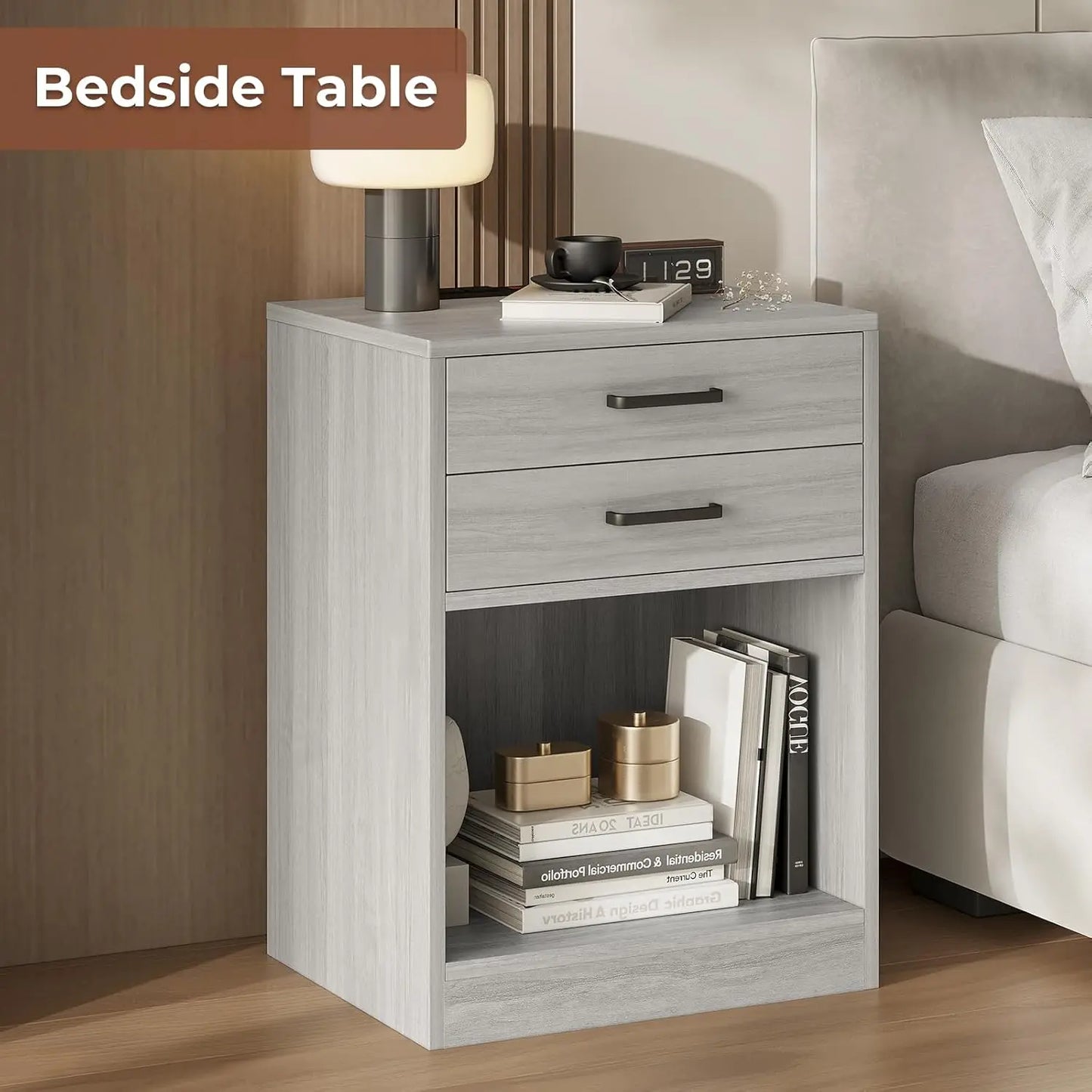 Nightstands Set of 2 with Charging Station and Storage Drawers for Bedroom