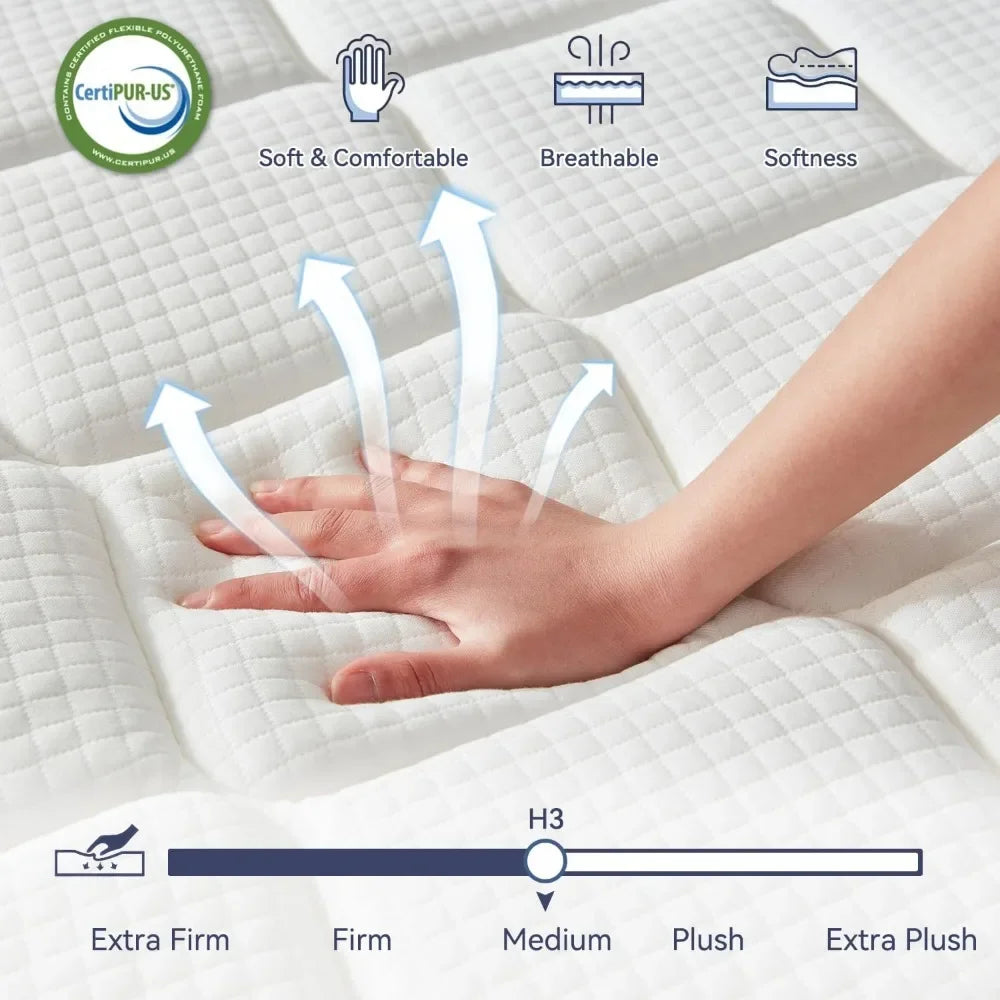 King Hybrid Mattress 10 Inch Thick Pocketed Coils Memory Foam