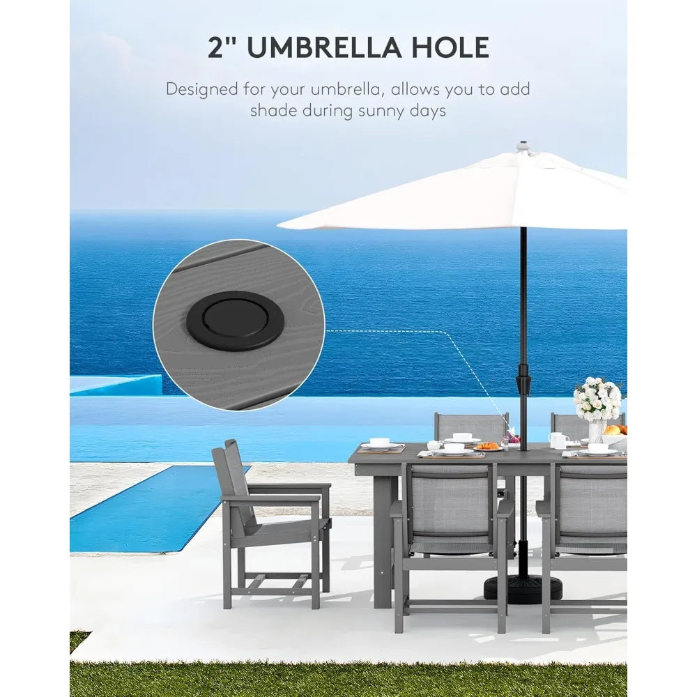 7 Piece Outdoor Dining Set for 6 with Umbrella Hole Rectangular Table