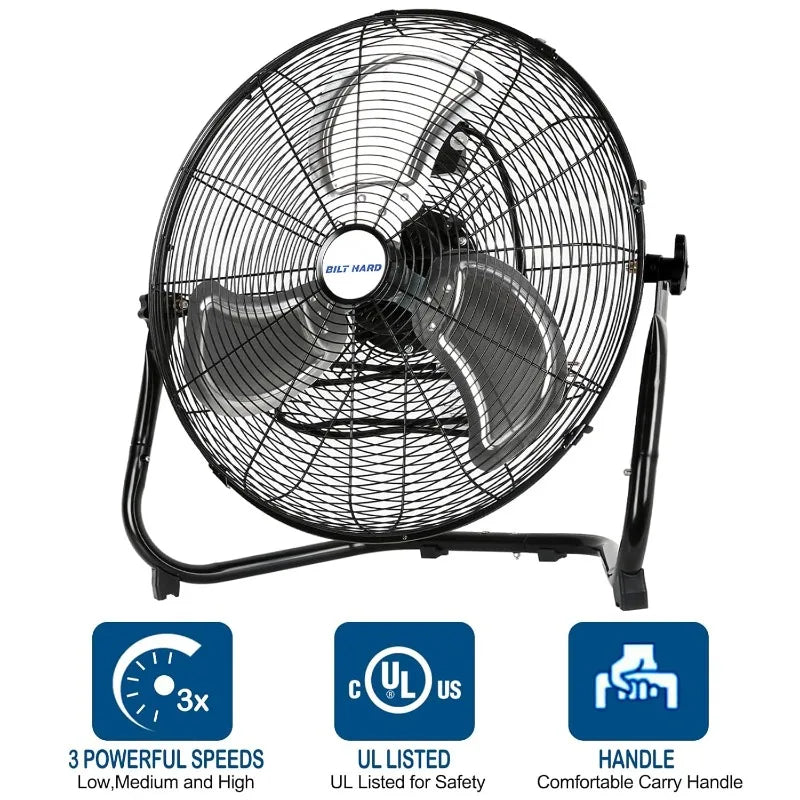 High Velocity 20" Floor Fan 4600 CFM 3-Speed Heavy Duty Metal Fan