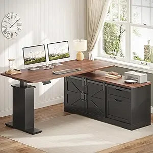Farmhouse L Shaped Standing Desk 55 Inch Adjustable Corner Office Desk