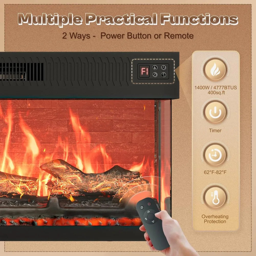 Fireplace TV Stand for 75 Inch TV 3-Sided Glass Entertainment Center