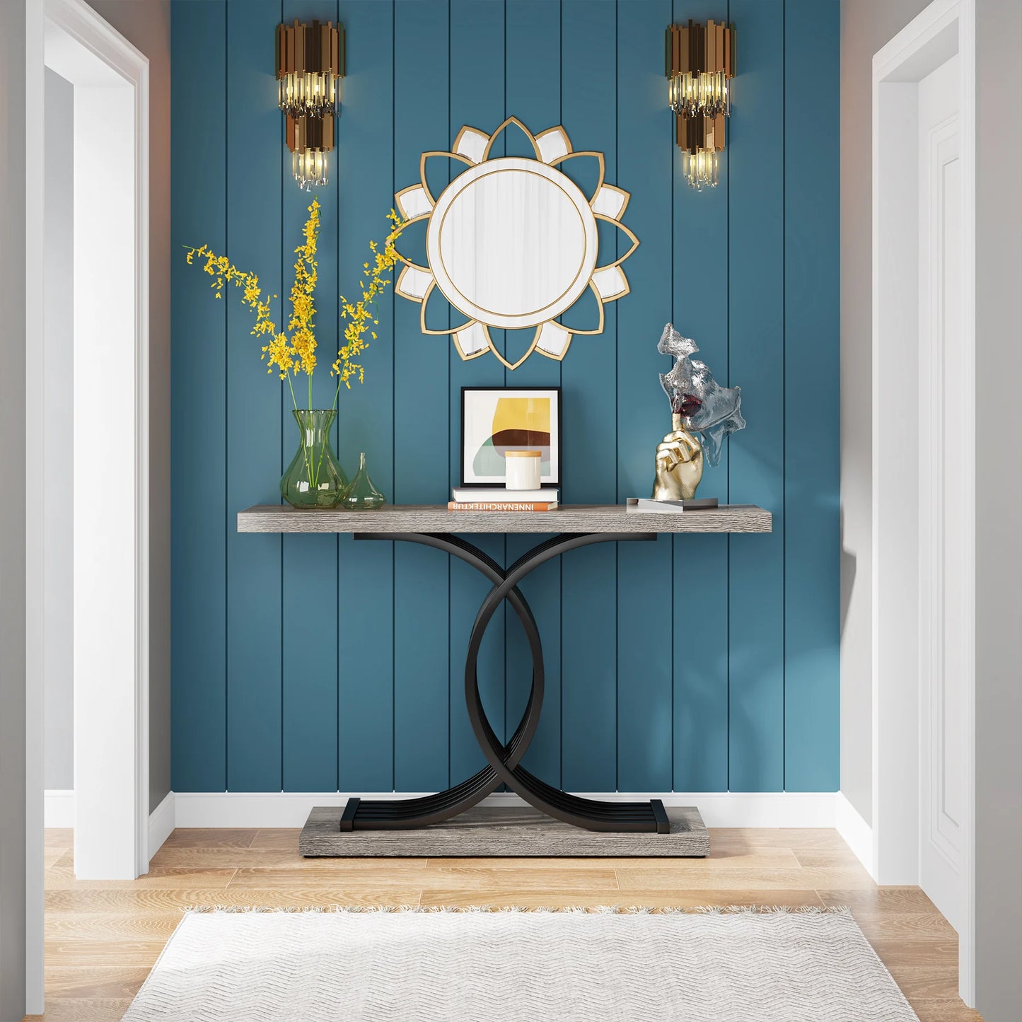 Ljustra Modern 39-Inch Console Table Faux Marble Gold Metal Legs