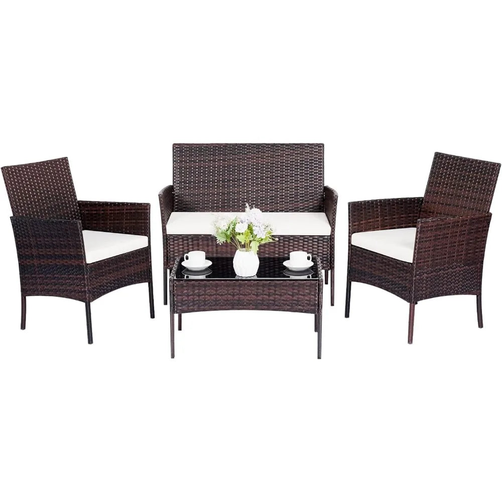 Ljustra 4 Piece Patio Furniture Set Outdoor Rattan Conversation Set