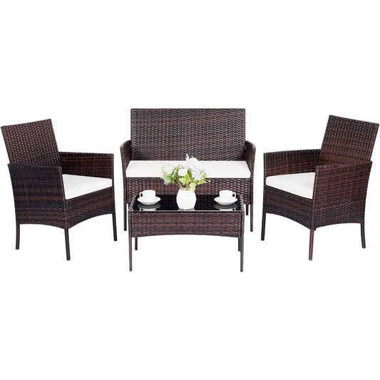 Ljustra 4 Piece Patio Furniture Set Outdoor Rattan Conversation Set