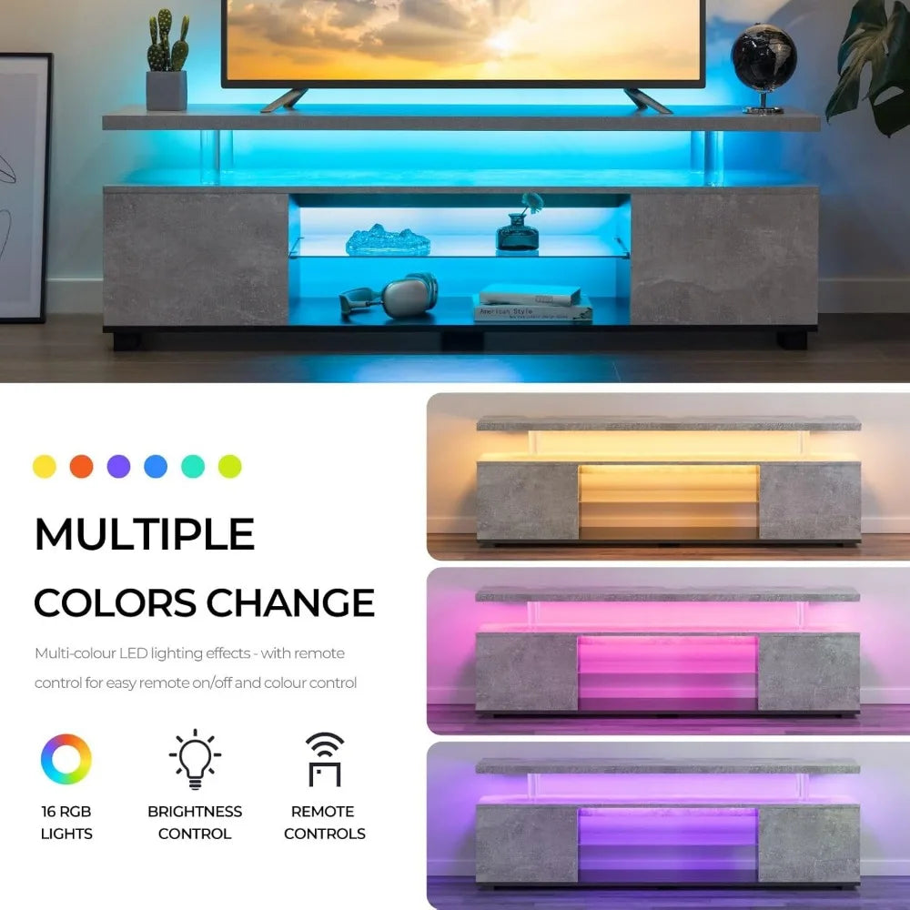 Grey LED TV Stand Modern Entertainment Center for 65 Inch TV