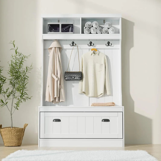 Hall Tree Bench with Shoe Storage Coat Rack Entryway Organizer
