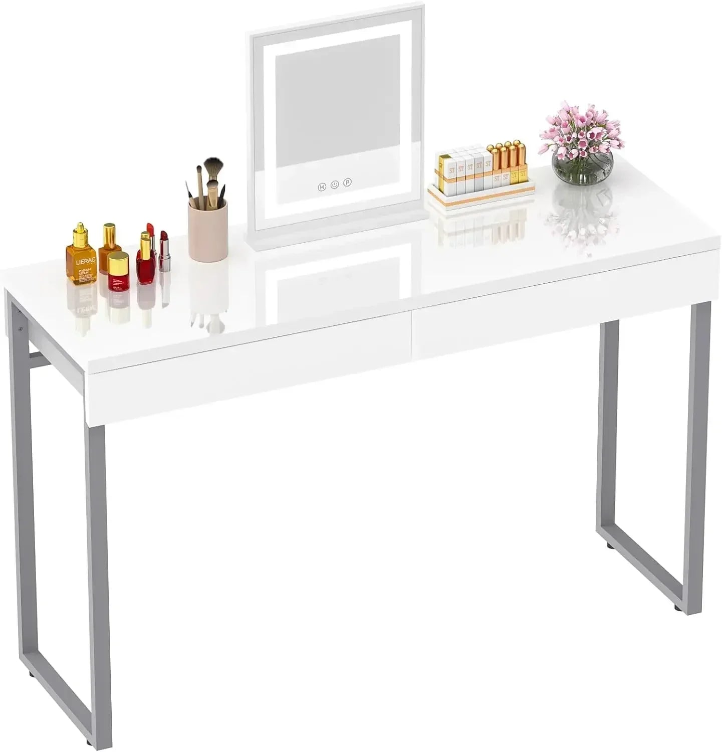 47 Inch Modern Vanity Desk White Makeup Table with 2 Drawers for Home Office
