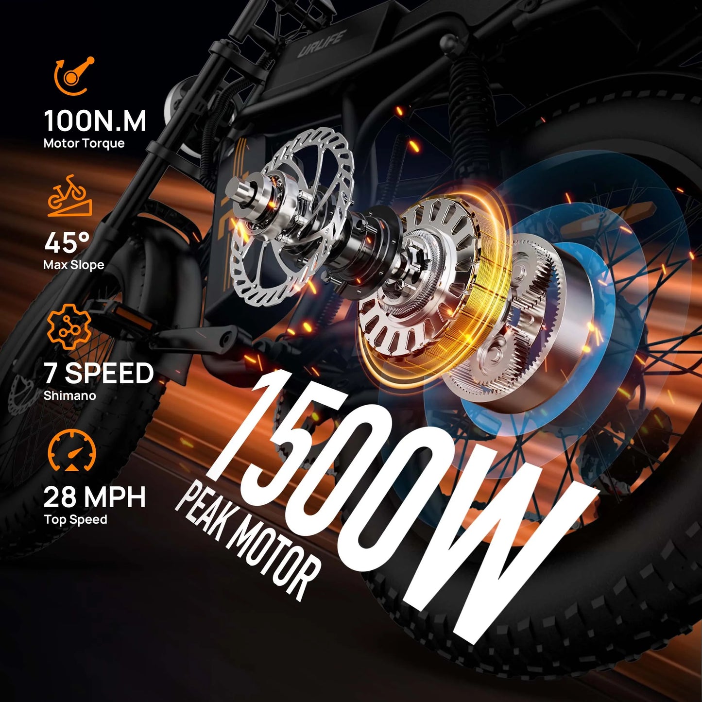 Peak 1500W Electric Mountain Bike 48V 100 Mile Range 20 Inch Fat Tire