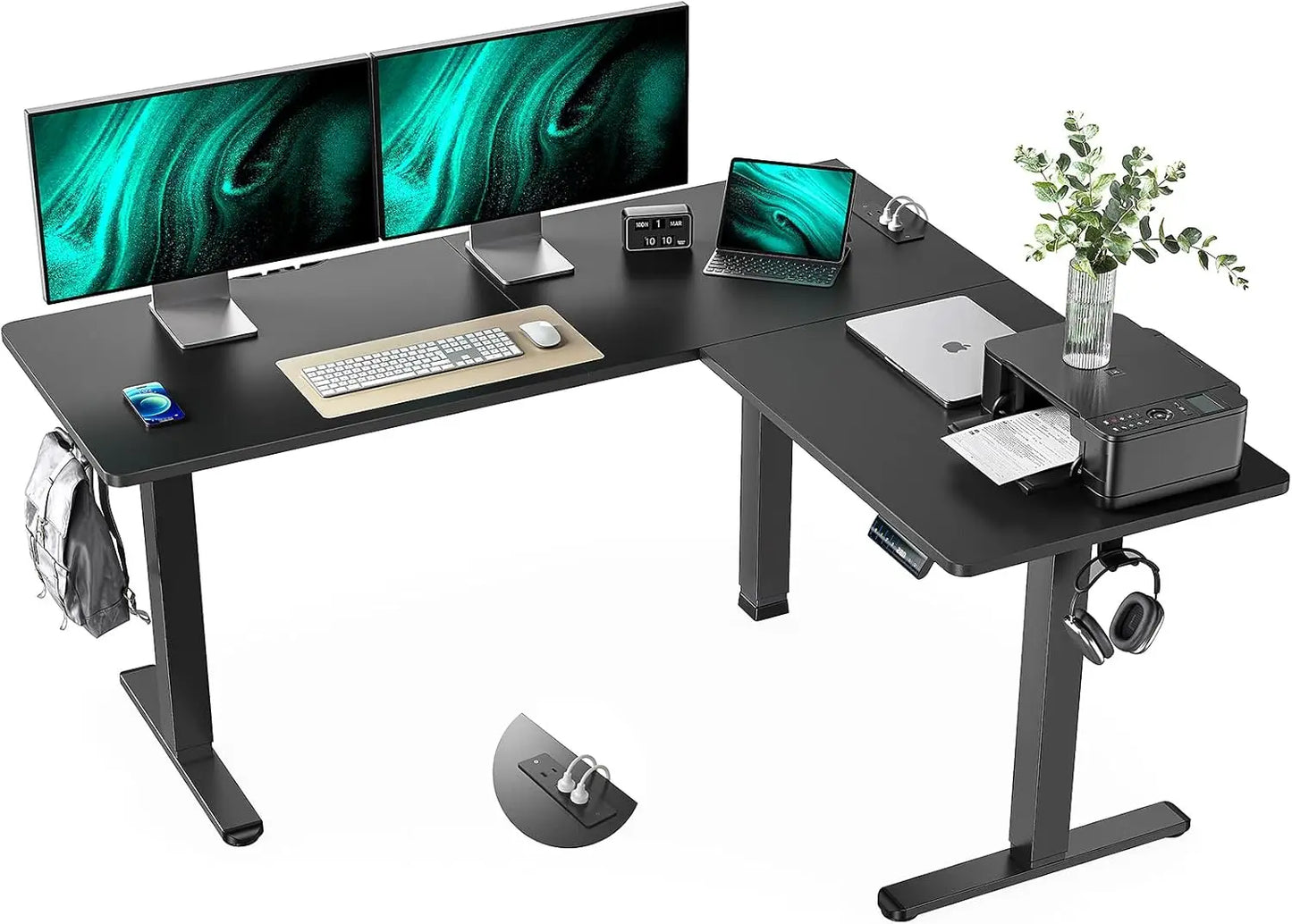 Standing Desk Adjustable Height L Shaped Electric with Outlet USB Ports