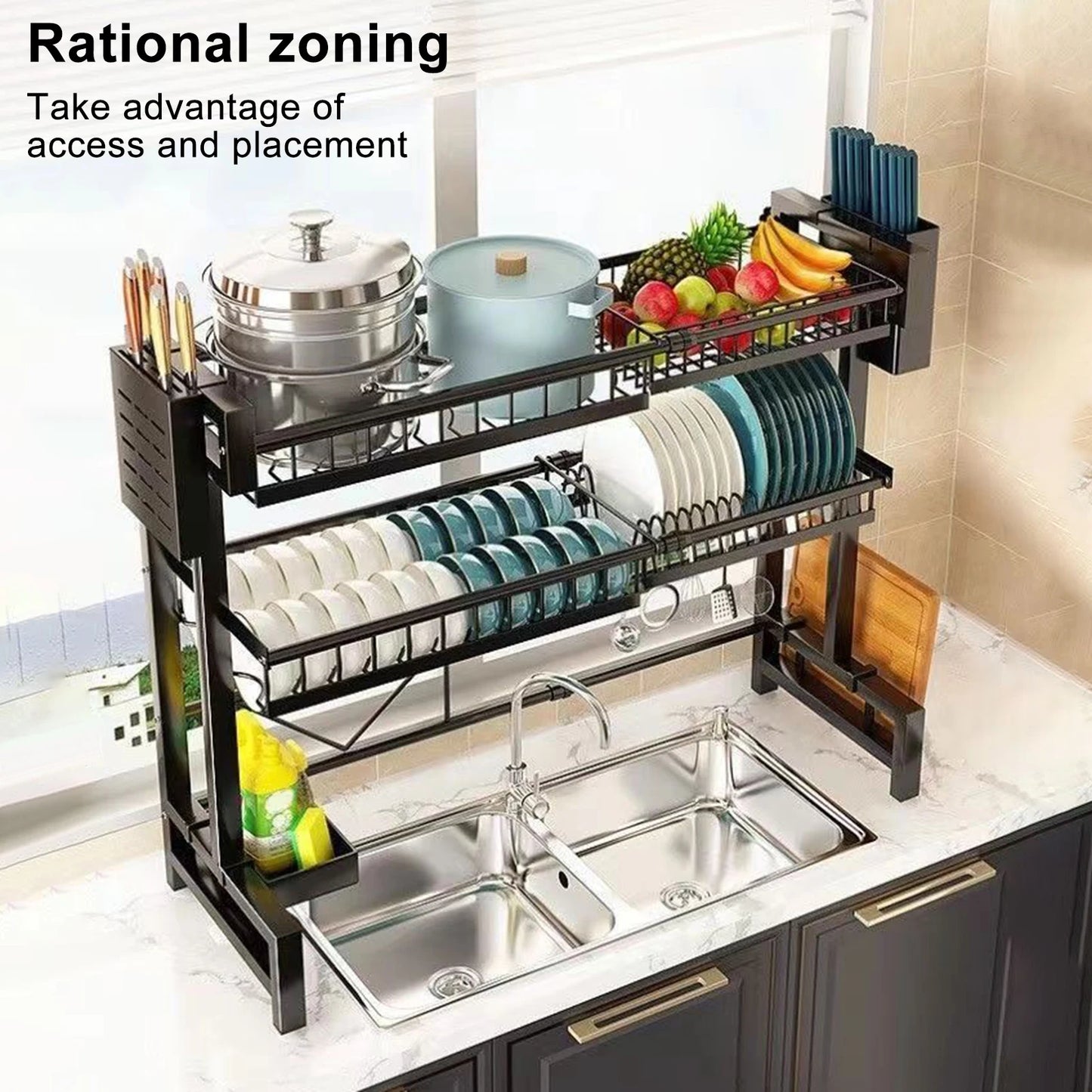 2 Tier Kitchen Storage Shelf Over Sink Adjustable Dish Drying Rack