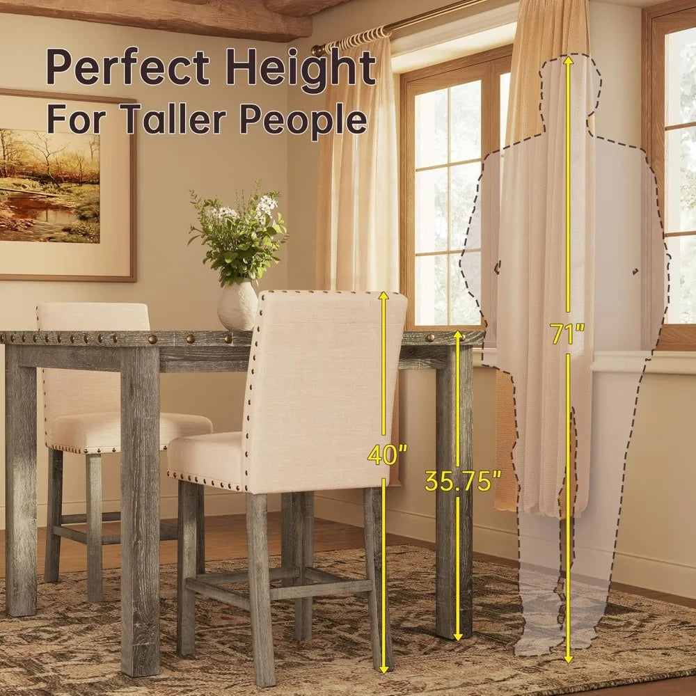 42 Inch Rustic Counter Height Dining Table for 4-6 People