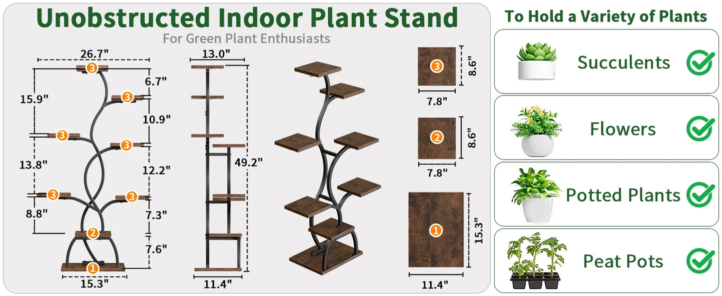 Indoor Plant Stand with Grow Light 8 Tiered Shelf 49 Inches Tall