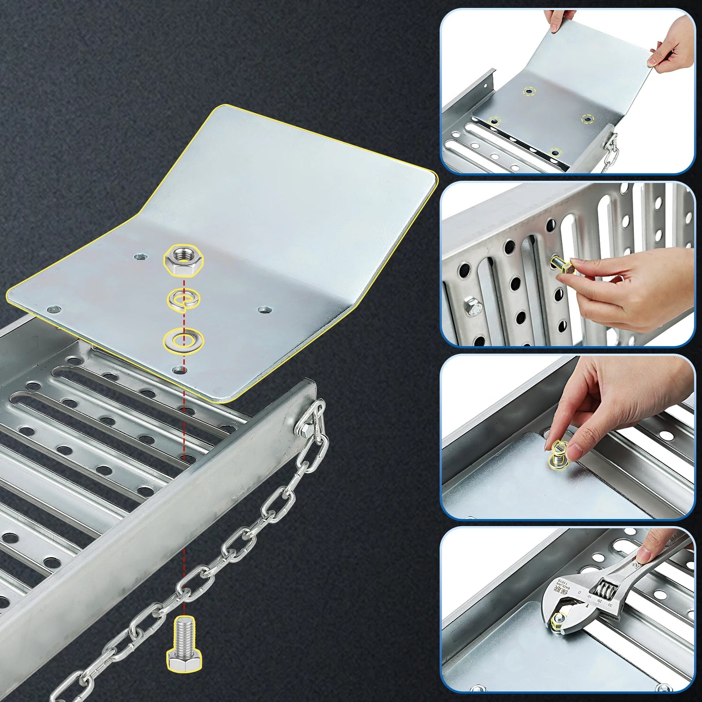 72 Inch Foldable Loading Ramps Heavy Duty Metal 1500lbs Capacity