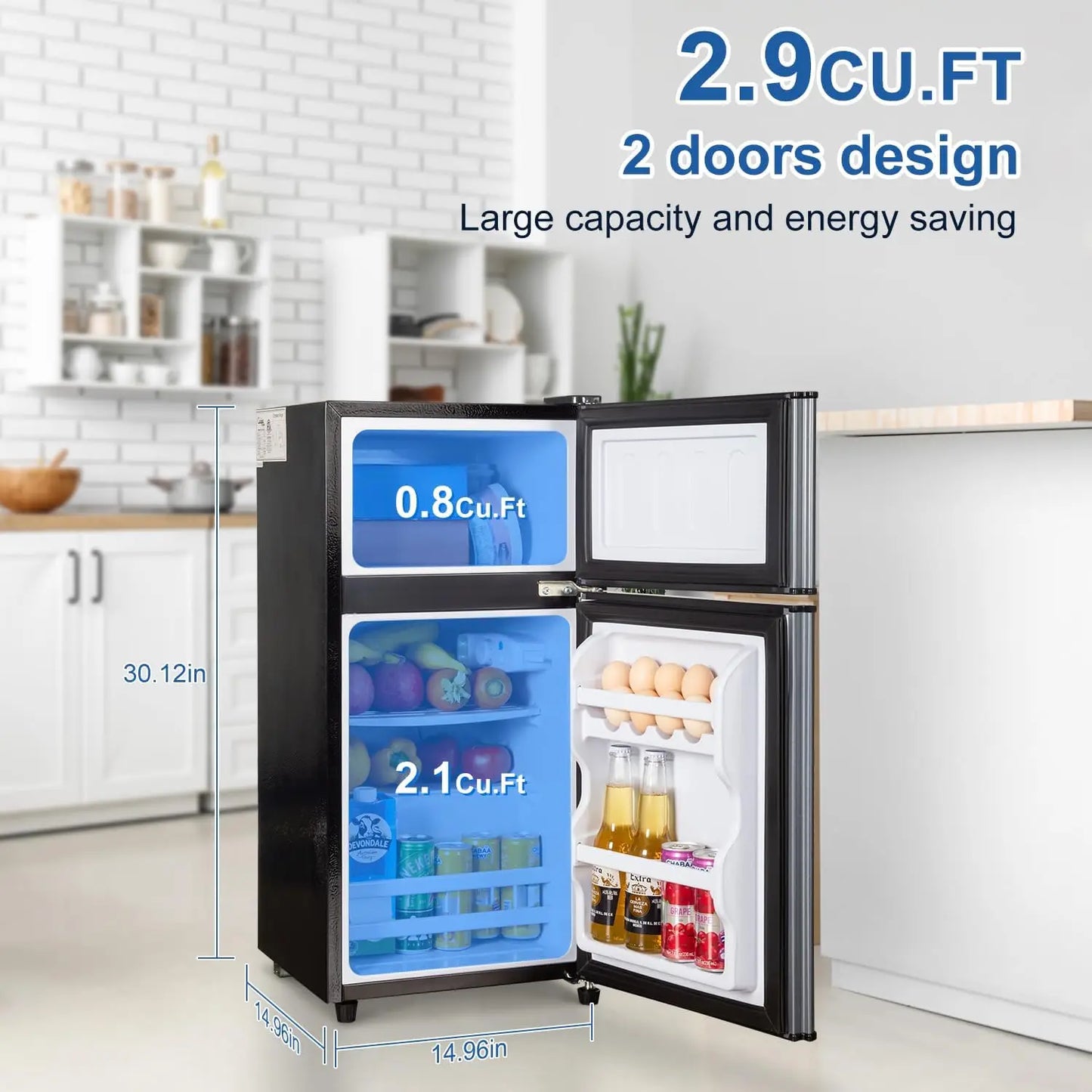 Mini Fridge with Freezer 2.9 Cu.Ft Energy Saving Low Noise Adjustable Thermostat