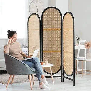 Hand-Woven Rattan Room Divider Folding Privacy Screen 5.6 Ft 4 Panels