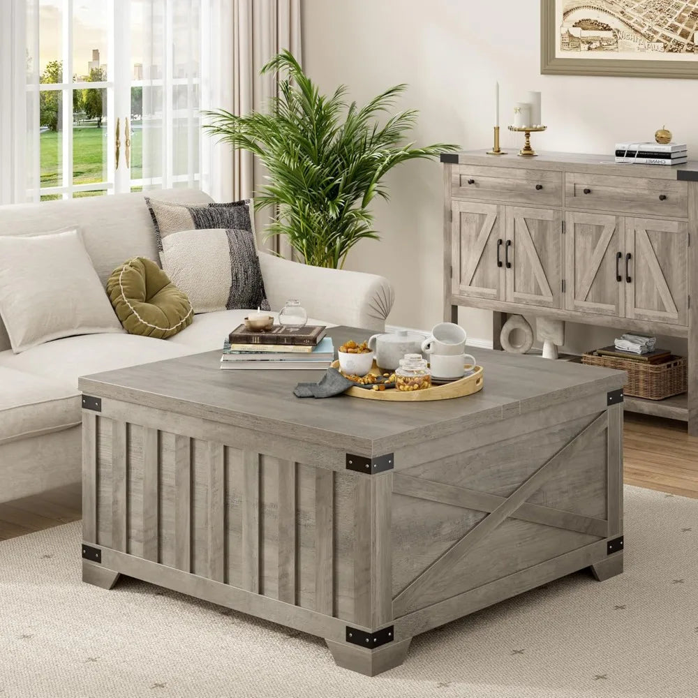 Farmhouse Coffee Table with Storage Vintage Lift Top Square Table