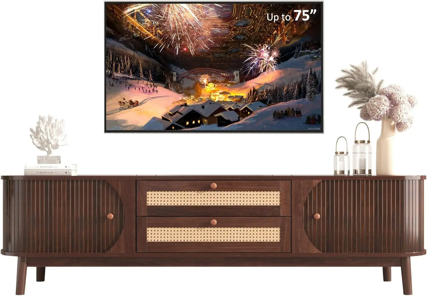 Modern Fluted TV Stand for 75" TVs Mid-Century Entertainment Center