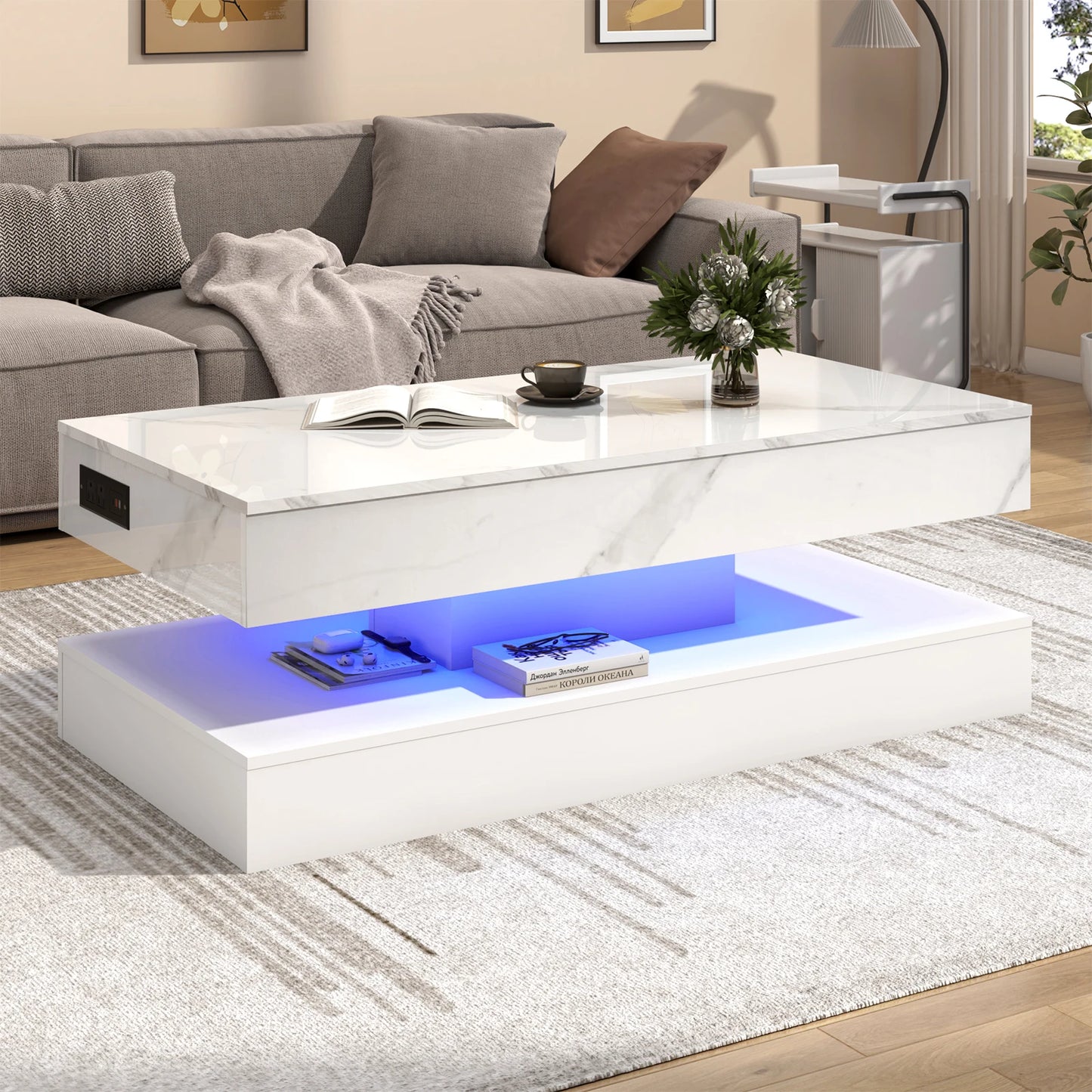 Ljustra LED Coffee Table High Gloss Modern Center Table with Storage