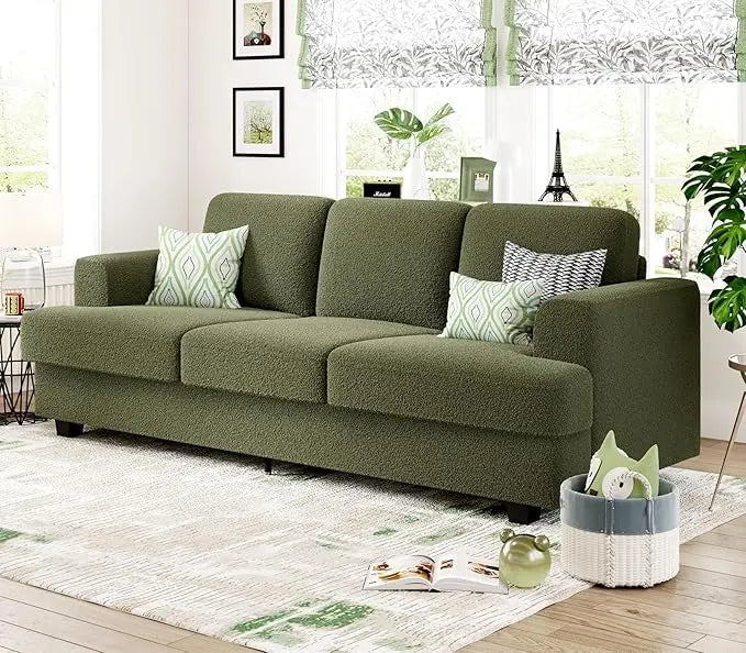 89" Bouclé Sofa Couch, Deep Seat Cloud 3 Seater Sofa with Storage & Wood Frame