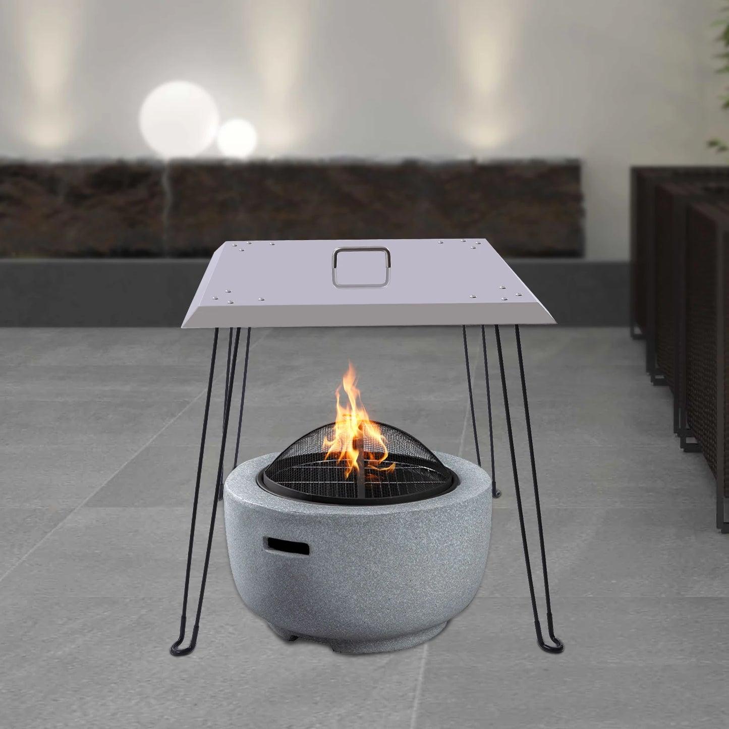 Stainless Steel Fire Pit Heat Deflector Square Lid with Foldable Legs