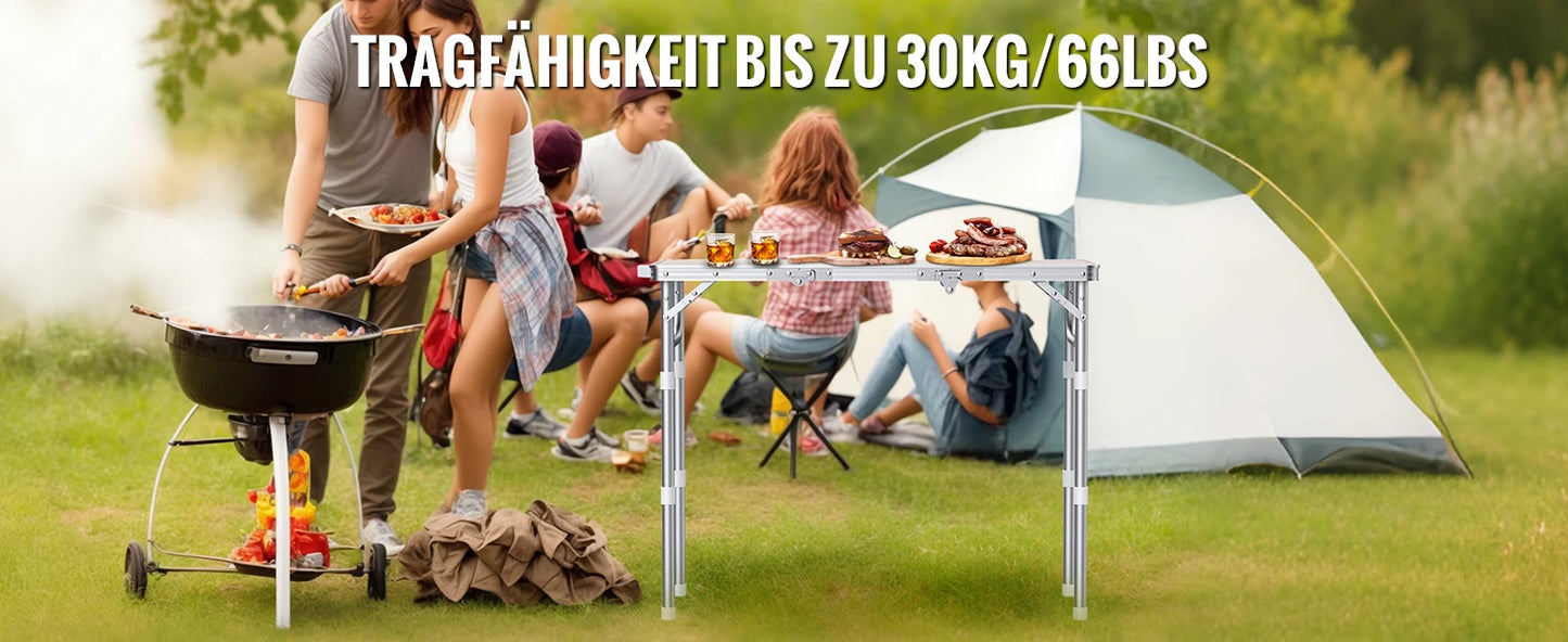 Portable Folding Camping Table 87x40cm Adjustable Height 3 Levels