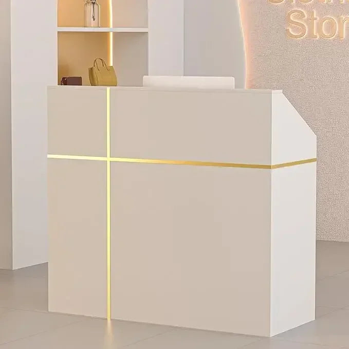 Reception Desk with LED Lights Modern Checkout Counter with Storage Lockers