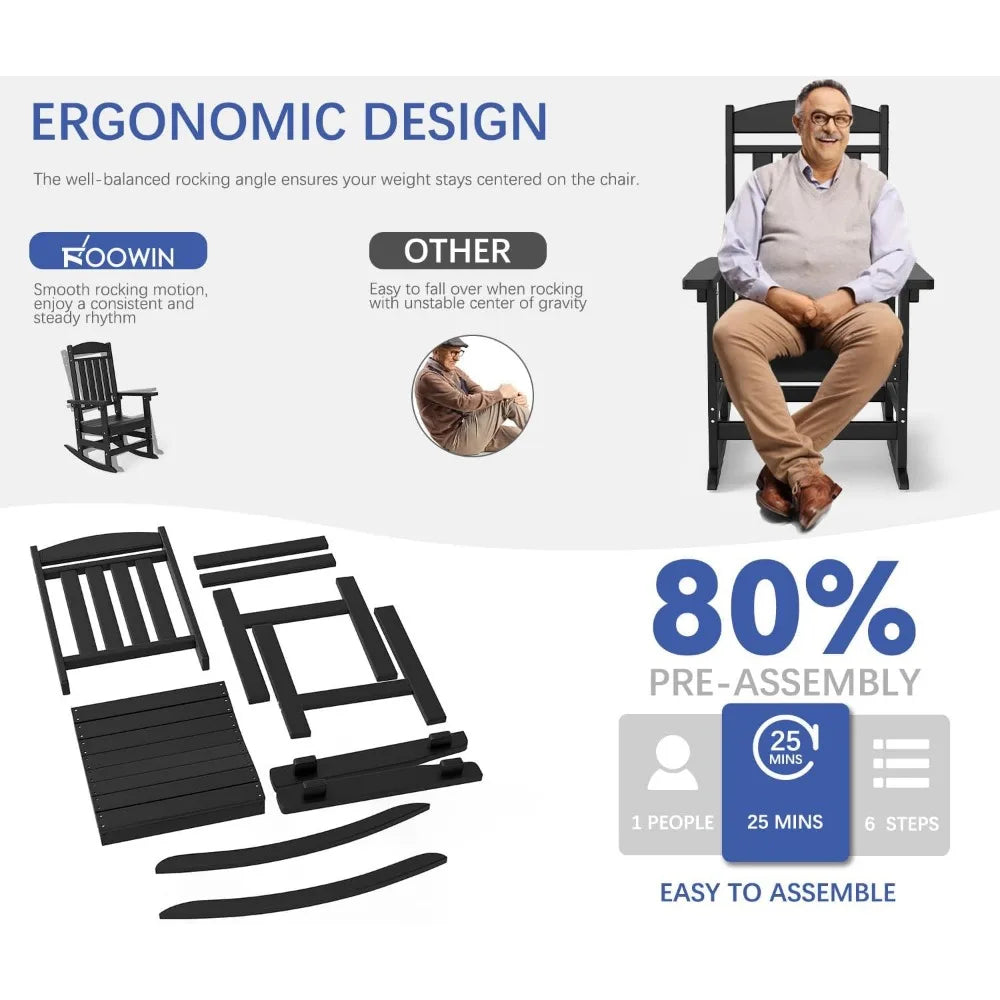 Outdoor Rocking Chair Set of 2 High Back HDPE All Weather Resistant