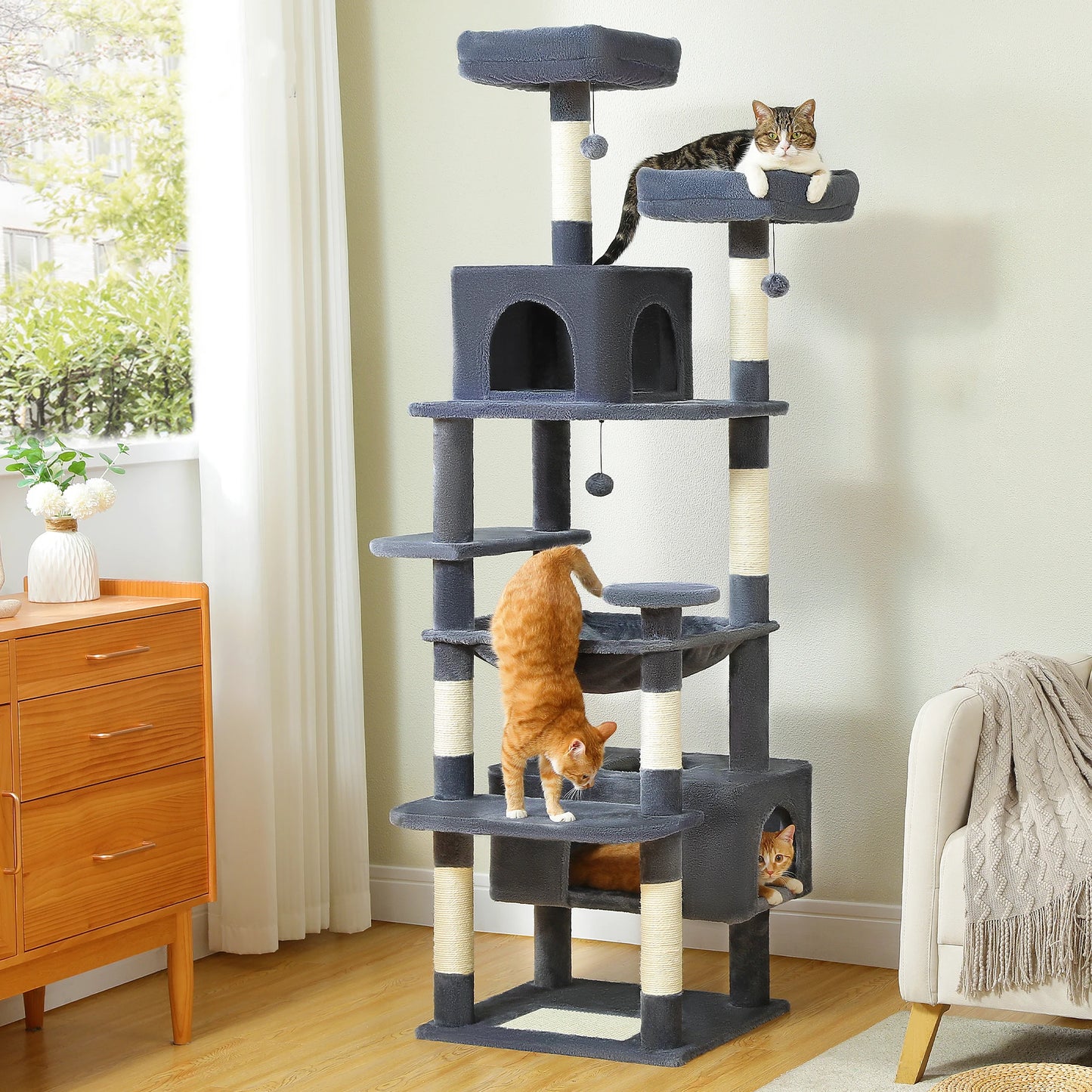 Multi-Level Cat Tree Tower Scratching Posts Hammock Condo Indoor Cats