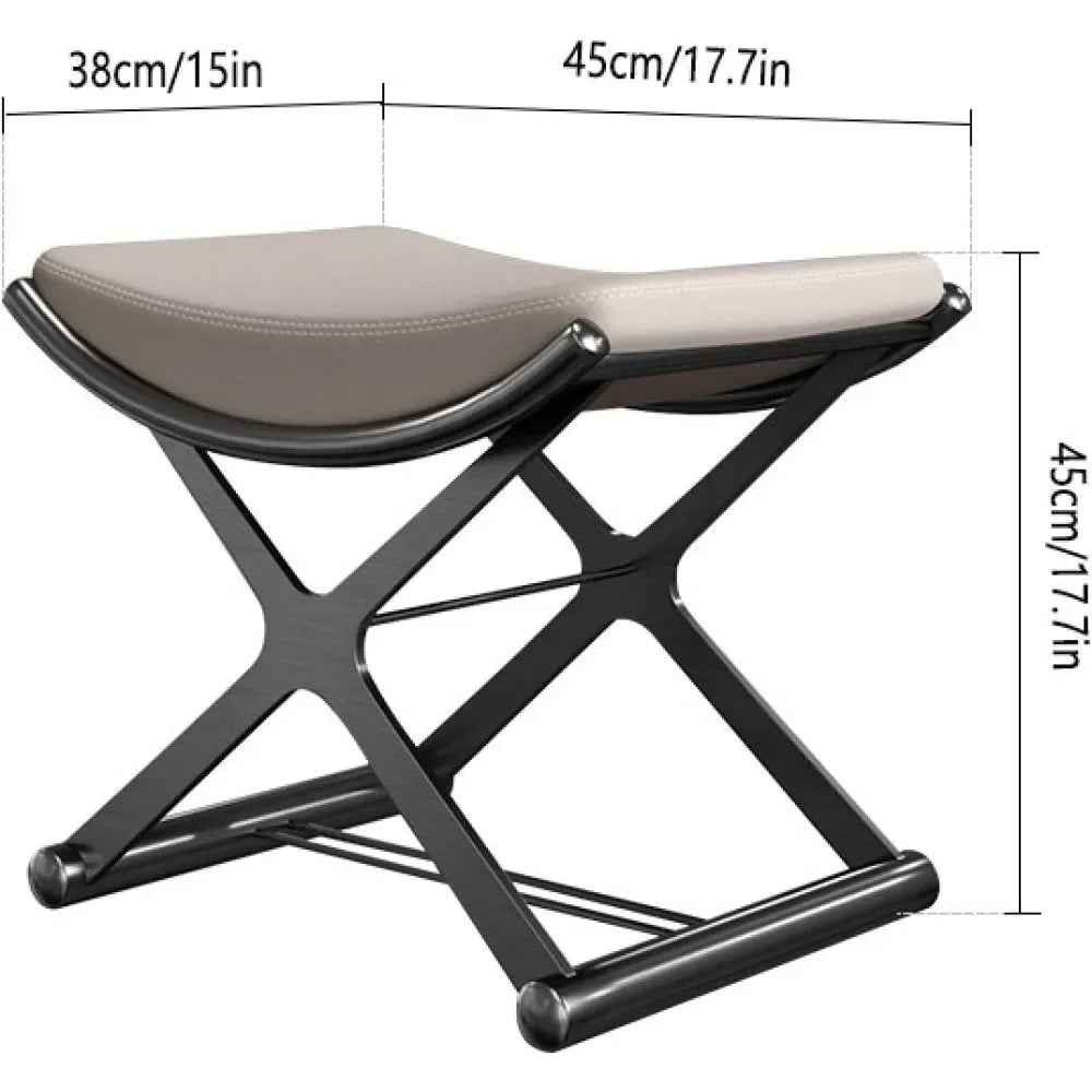 Leather Ottoman Vanity Stool with Metal X Legs for Makeup Living Room