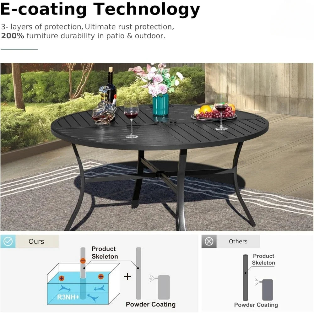 7 Piece Patio Dining Set Round Table 6 Wicker Chairs Outdoor Furniture