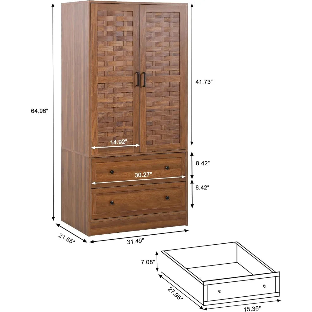 Stylish Freestanding Armoire Wardrobe with Drawers and Hanging Rail