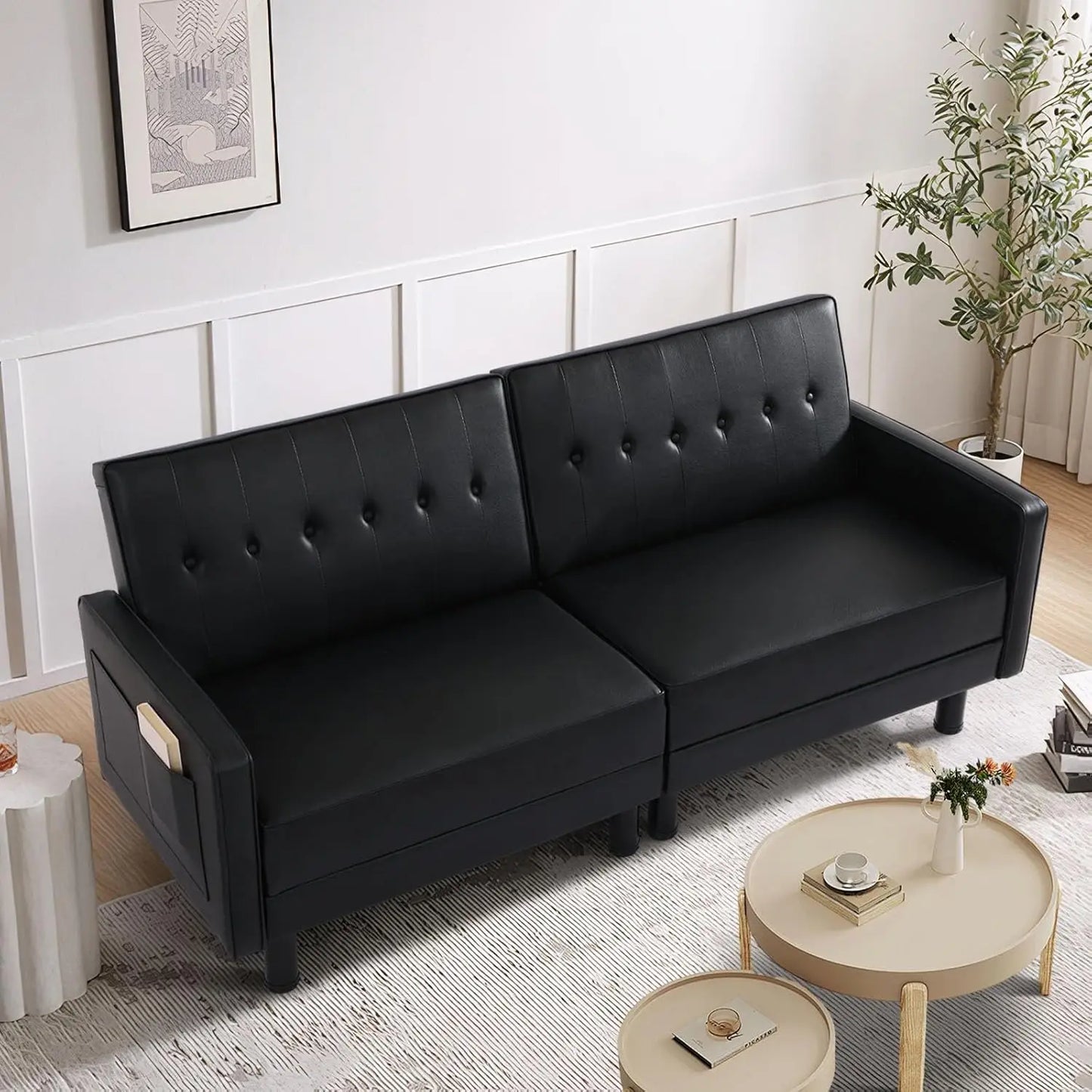 3-in-1 Convertible Futon Sofa Bed Adjustable Backrest Modern Design