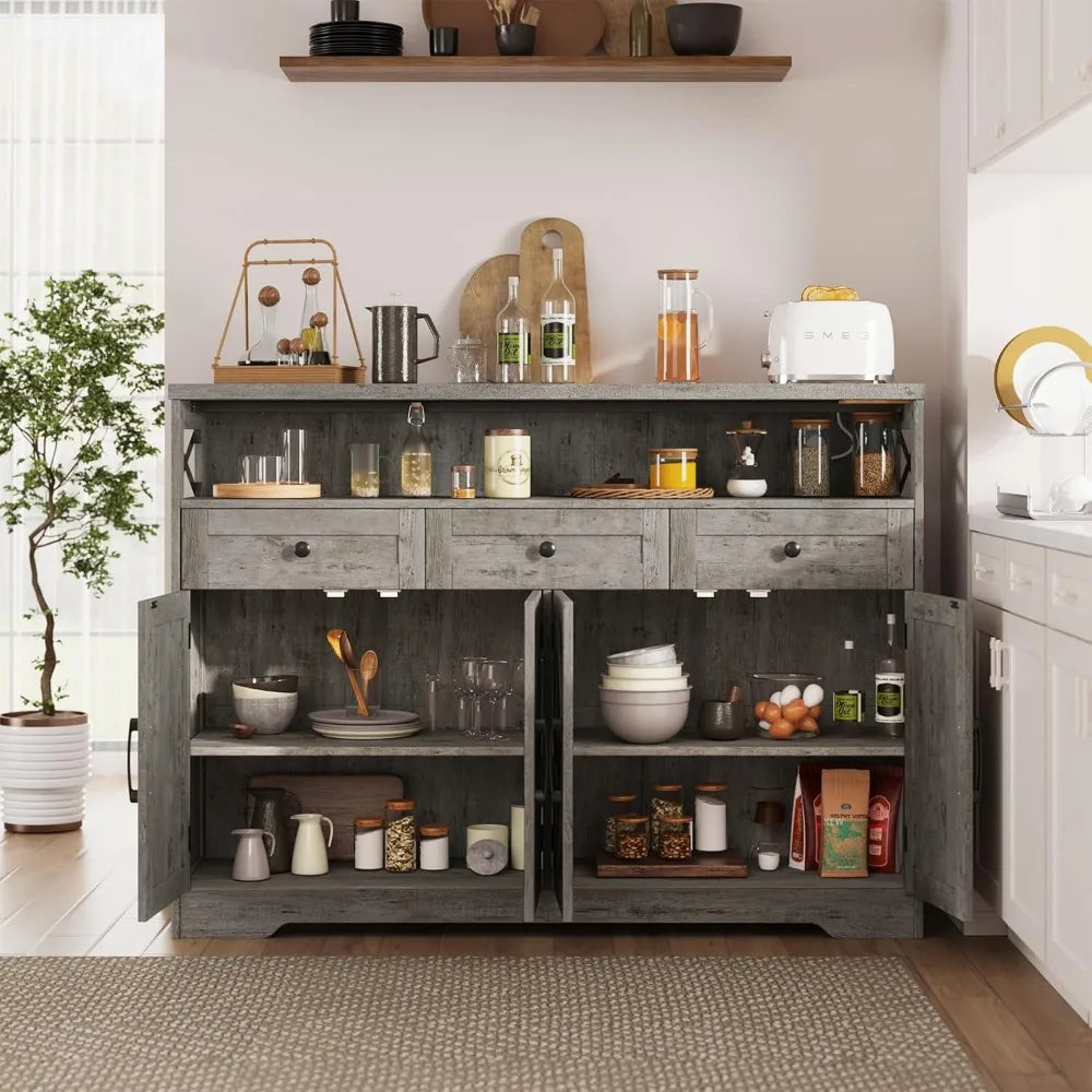 51 Inch Farmhouse Buffet Sideboard Cabinet with Drawers and Barn Doors
