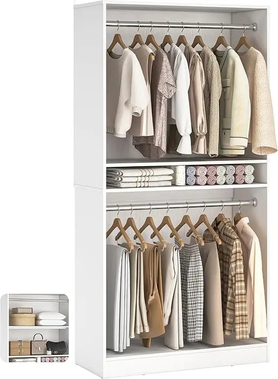 3FT Freestanding Closet Organizer with Adjustable Shelves and Rods