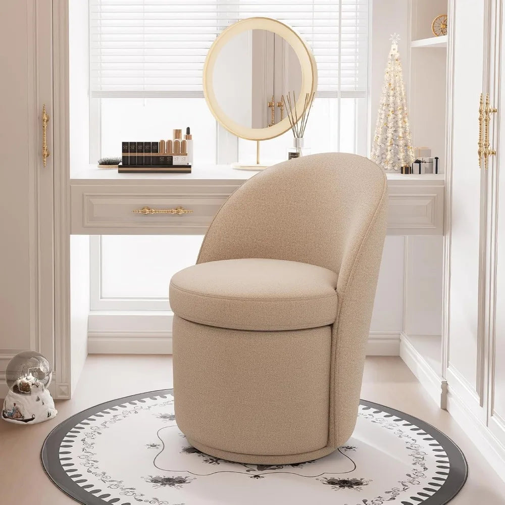 Ljustra Vanity Bench Boucle Fabric Swivel Accent Chair Bedroom Stool