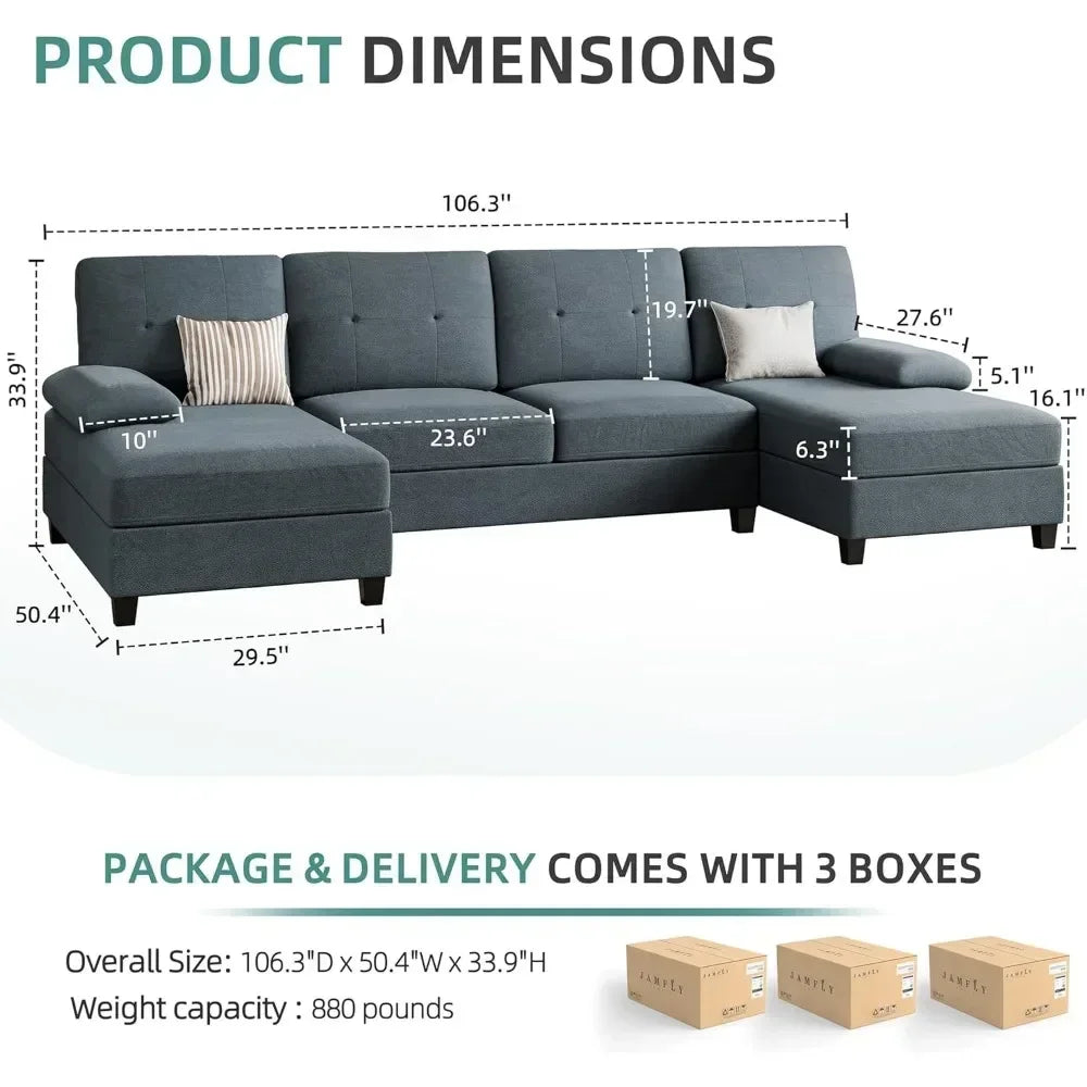 Sectional Sofa U-Shaped Couch for Living Room Furniture Set Clearance