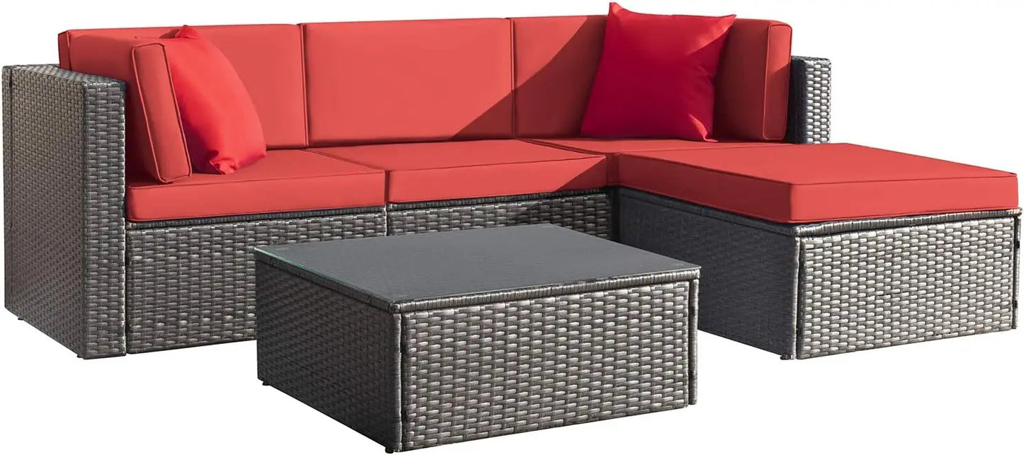 5-Piece Outdoor Sectional Sofa Set All-Weather Handwoven Wicker Rattan